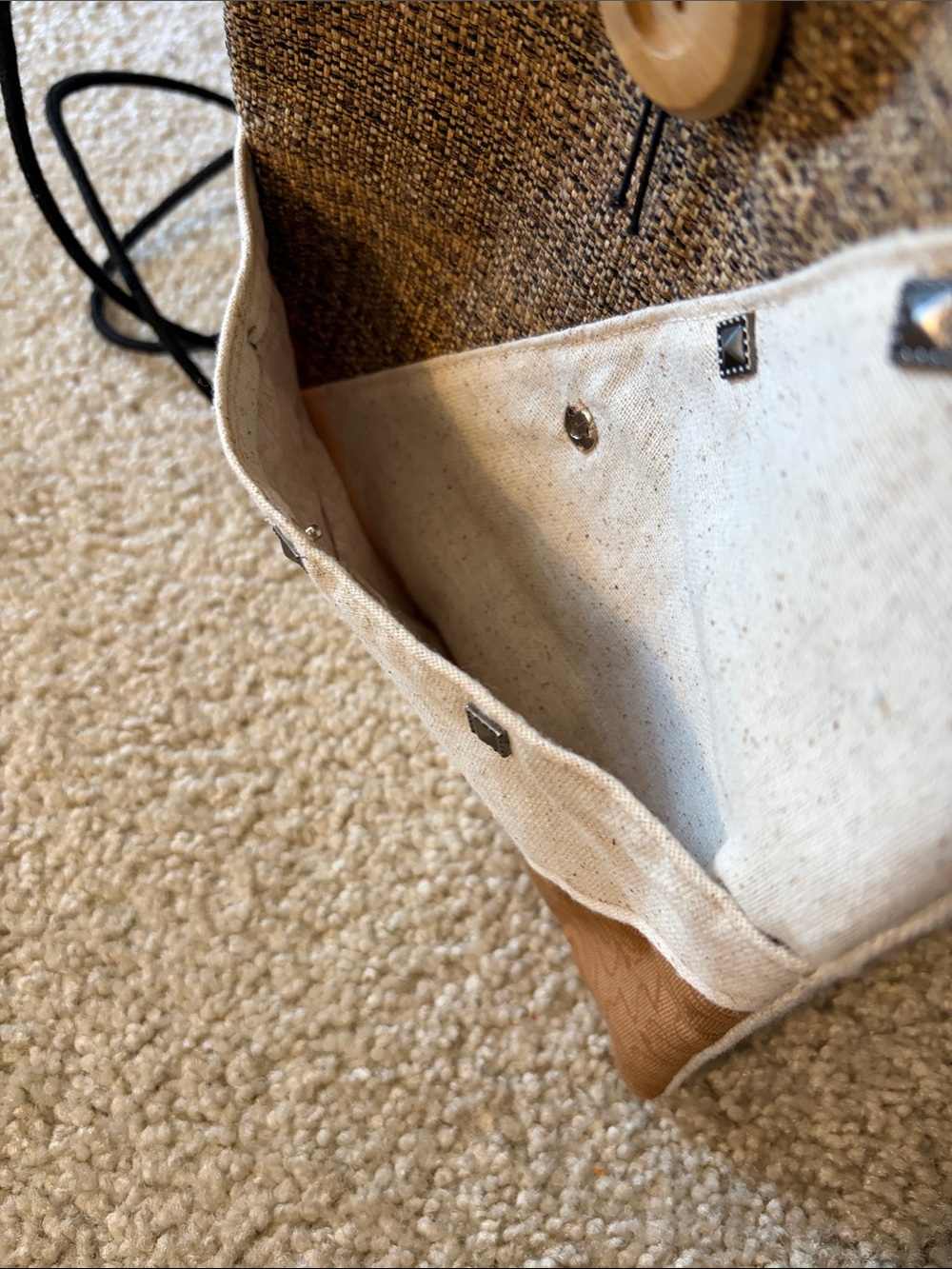 Handmade Boho Patchwork Crossbody Bag in Brown and Cream Tones with Studs - New - Picture 5 of 15